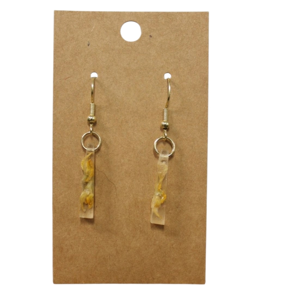 Gold Real Birds Foot Flower Dangle Earrings -Hypoallergenic